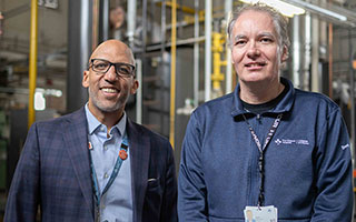 Ron Drummond, The Ottawa Hospital’s Executive Director of Capital Projects and Facility Management, meets with Don Taggart, Manager of Property Operations, at the Riverside Campus.