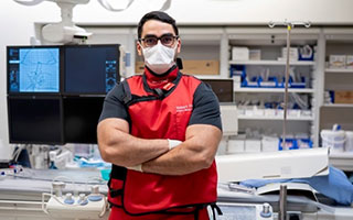 Dr. Robert Fahed, Interventional Neuroradiologist, in his lab