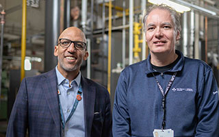 Ron Drummond, The Ottawa Hospital’s Executive Director of Capital Projects and Facility Management, meets with Don Taggart, Manager of Property Operations, at the Riverside Campus.